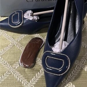 Navy Blue Embellished Flats